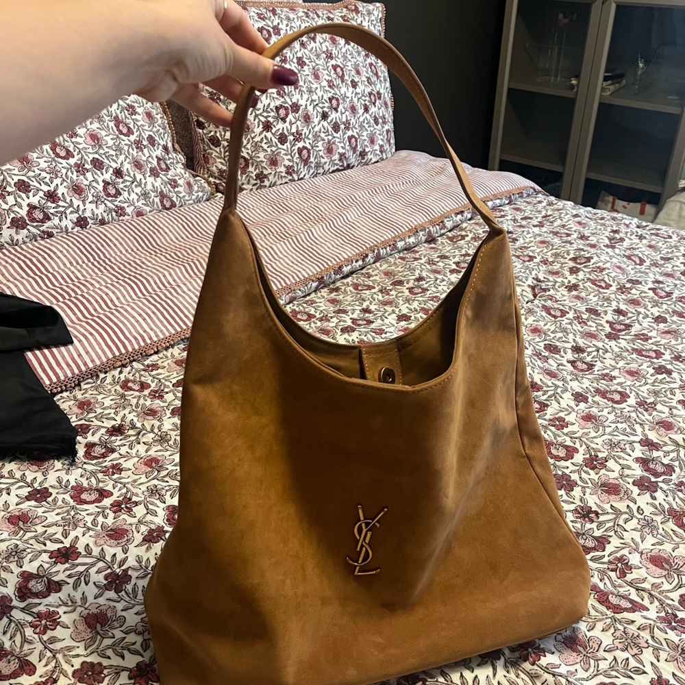 Designer brown suede shoulder bag
